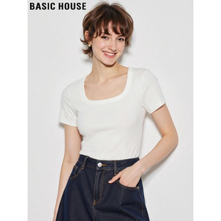 外穿内搭短袖 Basic 上衣女士夏季 百家好白色U领修身 T恤 House