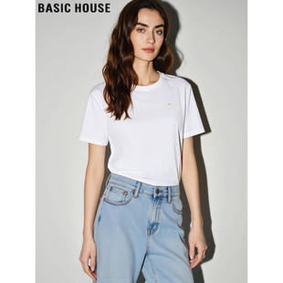 新款 Basic T恤女2026夏季 百家好纯棉白色圆领短袖 正肩体恤 House