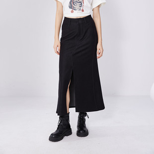 显瘦a字女中长裙 Basic House 百家好高腰开叉半身裙2025夏季 新款