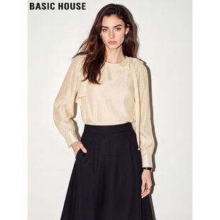 新款 Basic 女2026春季 百家好设计感荷叶边杏色衬衫 系带衬衣 House