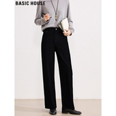 通勤百搭高腰阔腿长裤 Basic 女士春季 百家好黑色直筒牛仔裤 House