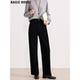通勤百搭高腰阔腿长裤 Basic 女士春季 百家好黑色直筒牛仔裤 House