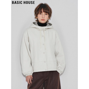 宽松加厚保暖棉服 百家好米白色连帽棉衣外套女士冬季 Basic House