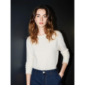 House 百家好白色圆领100%羊毛针织衫 女士冬季 Basic 修身 软糯毛衣