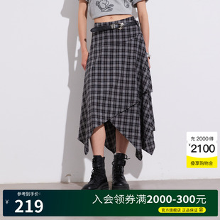 Basic 百家好復古不規則格紋半身裙女2025夏高腰顯瘦A字裙 House