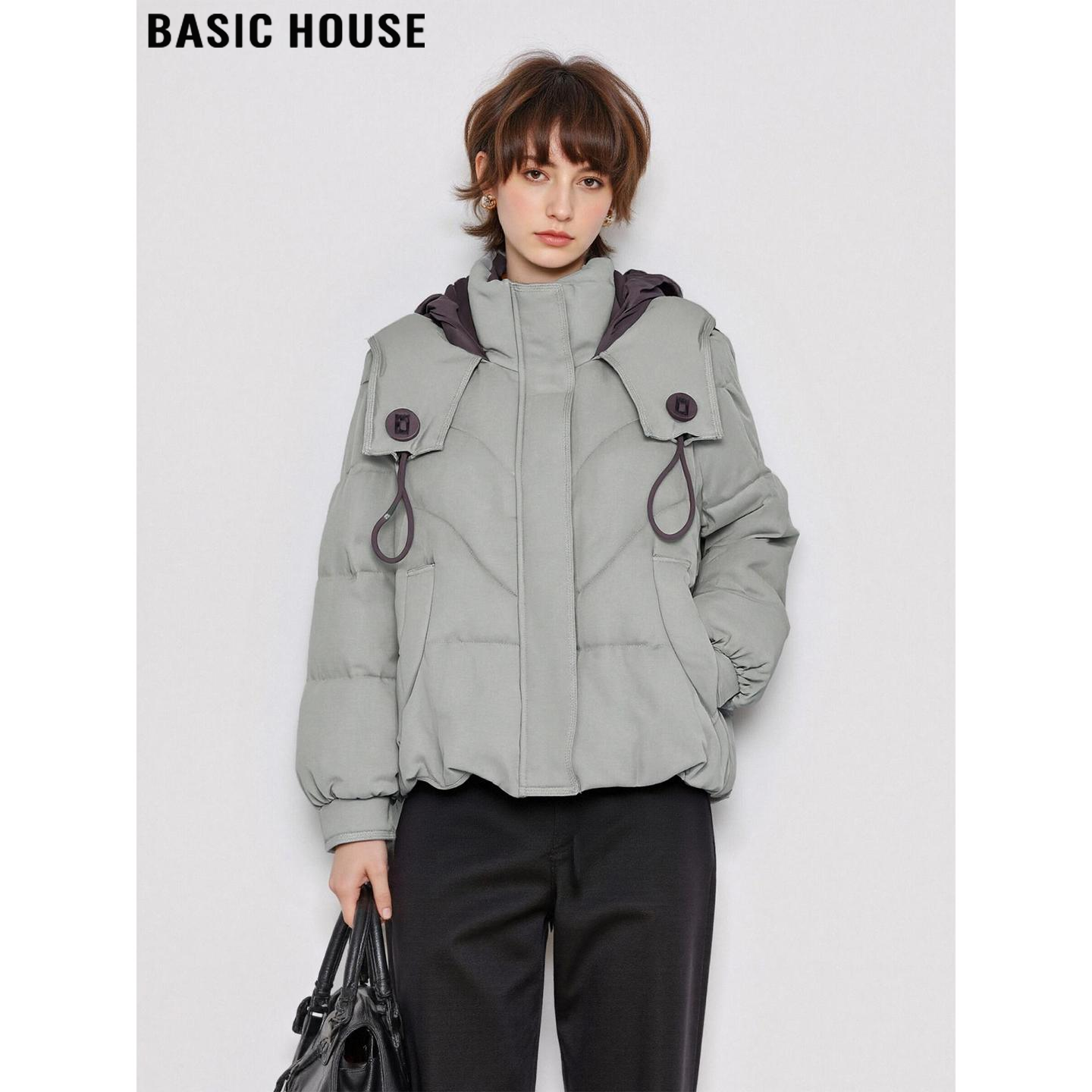 百家好高级感灰色连帽棉衣外套女