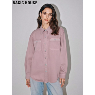 House 新款 百家好粉色纯棉长袖 女2026春季 宽松牛仔外套 衬衫 Basic