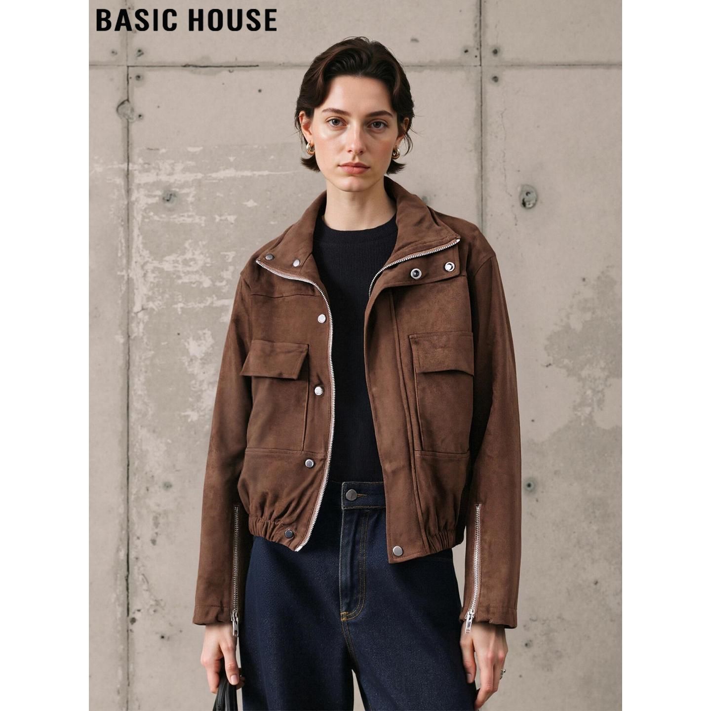 咖色麂皮绒外套加厚立领工装夹克