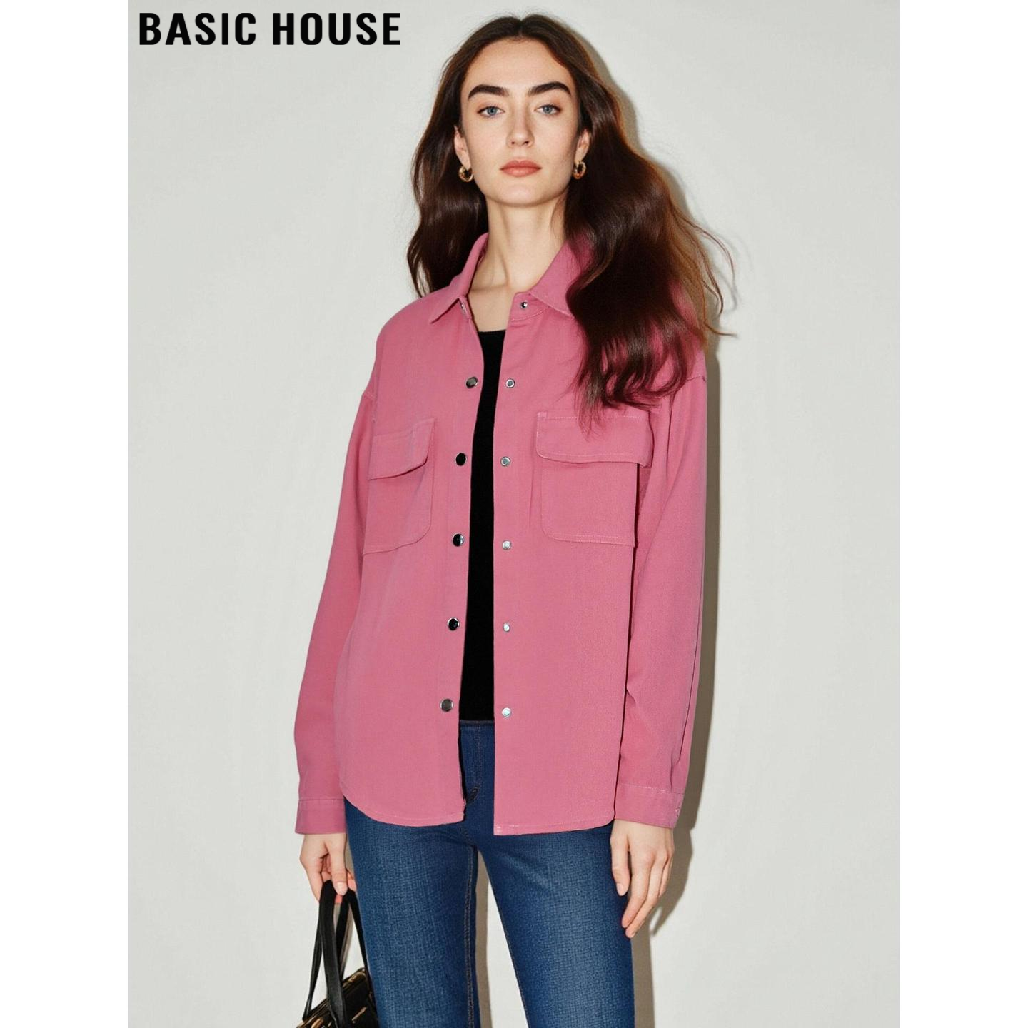 粉色长袖衬衫纯棉加厚衬衣外套女
