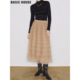 House 百家好杏色高腰半身裙女士2026春季 新款 Basic 中长款 蛋糕裙