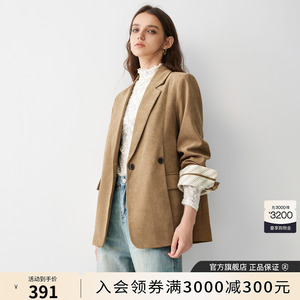 Basic House/百家好古着风小西装外套女2025春季美拉德磨毛小西服