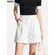 通勤百搭直筒裤 Basic 女士夏季 百家好白色纯棉高腰休闲短裤 House