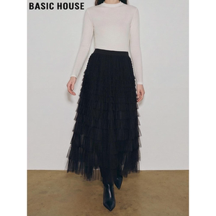 新款 百家好网纱蓬蓬半身裙女2026春季 高腰A字蛋糕裙 House Basic