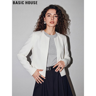 Basic House/百家好高级感白色西装外套女2026春季新款短款小西服
