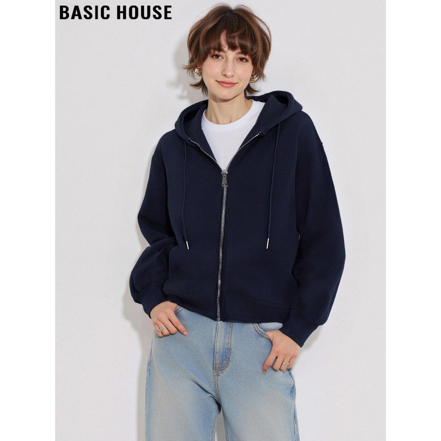 深藏青色连帽卫衣慵懒风休闲外套