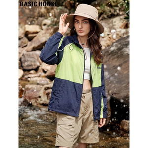 Basic House/百家好美式拼色连帽防晒外套女春季薄款休闲风登山服