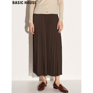 西装 Basic 新款 百家好复古咖色百褶长裙女士2026春季 半身裙 House
