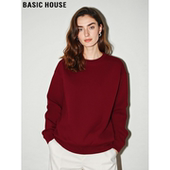 House 百家好红色圆领长袖 卫衣女冬季 Basic 慵懒风宽松加绒打底衫