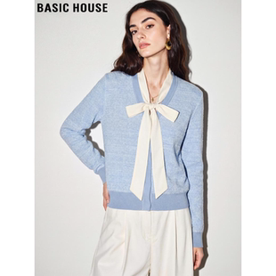 House 新款 百家好法式 女2026春季 高级感上衣 系带V领针织衫 Basic