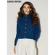 针织开衫 Basic 新款 短款 House 百家好蓝色高领毛衣外套女2025冬季