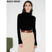House 百家好黑色半高领100%羊毛针织打底衫 女冬季 Basic 修身 内搭