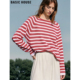 House 百家好红色条纹长袖 T恤女2025冬季 Basic 新款 亚麻天丝上衣