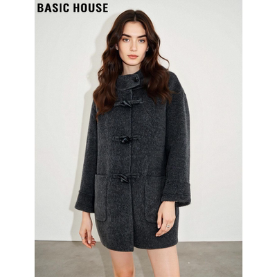 百家好暗灰色双面羊毛呢子大衣女