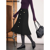 Basic 高腰气质A字裙 新款 House 百家好黑色鱼尾半身裙女2026春季