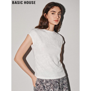 T恤女2026夏季 百家好白色提花短袖 新款 法式 上衣 Basic 修身 House