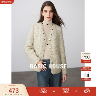 Basic 百家好羊毛粗花呢外套2023冬季 轻薄小香风羽绒服女 House