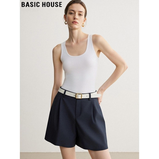 Basic House/百家好白色纯棉工字背心女夏季外穿内搭修身U领吊带