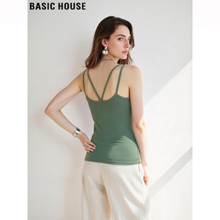 可外穿内搭带胸垫美背 百家好绿色纯棉吊带背心女夏季 Basic House