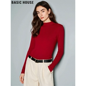 House 百家好本命年红半高领针织衫 女春季 Basic 弹力修身 内搭上衣