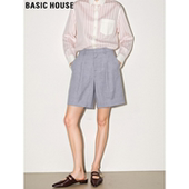 House 外穿高腰宽松直筒中裤 百家好灰色西装 女夏季 阔腿短裤 Basic