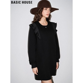 Basic 抽绳收腰中长裙 新款 House 百家好花边拼接连衣裙女2026春季