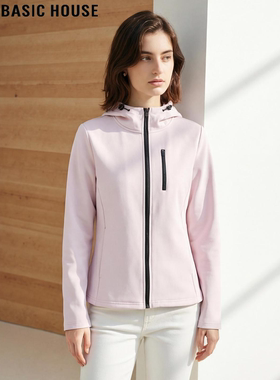 Basic House/百家好紫色运动连帽卫衣外套女2026春季新款修身上衣