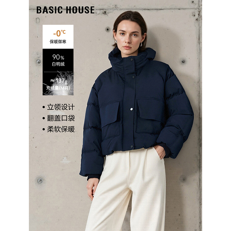 连帽工装羽绒服外套短款面包服女