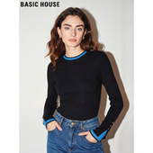 修身 Basic 上衣 女2026春季 新款 House 百家好设计感撞色圆领针织衫