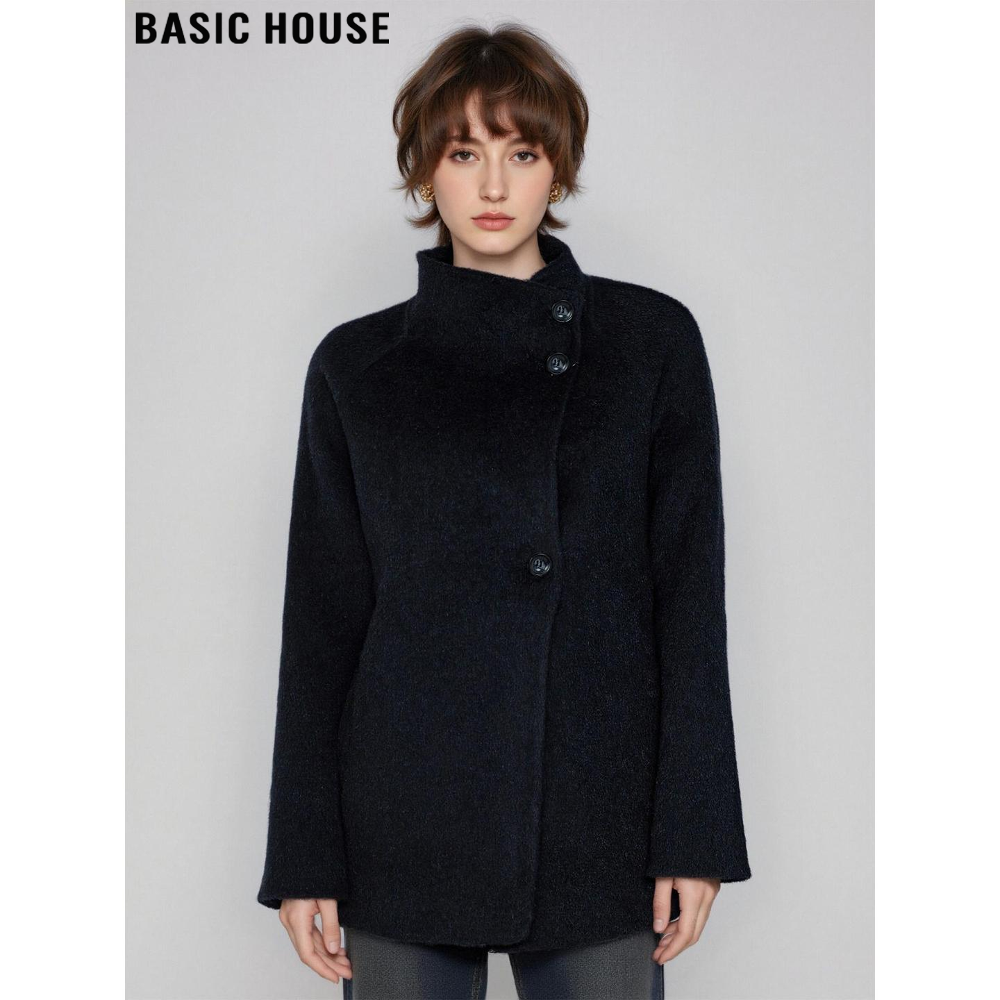 百家好黑色100%双面羊毛大衣女