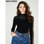 House 百家好设计感气质镂空黑色针织打底衫 女春季 Basic 修身 内搭