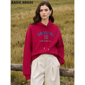 Basic 洋气宽松上衣 新款 House 百家好红色连帽印花卫衣女2026春季