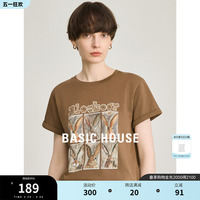 Basic House/百家好趣味兔子印花短袖T恤女2024夏季新款百搭上衣