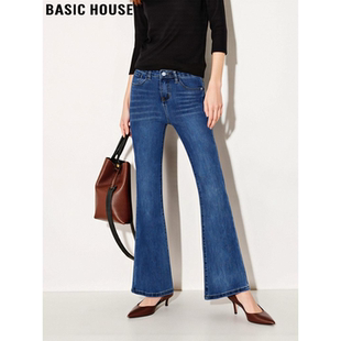 复古高腰显瘦喇叭裤 Basic 女春季 百家好漫画腿微喇牛仔裤 子 House