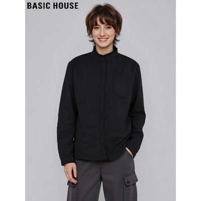 百家好黑色立领加厚衬衫外套女