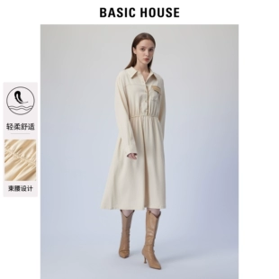 House 裙宽松拼色A型连衣裙女 收腰衬衫 Basic 百家好2023春季 新款