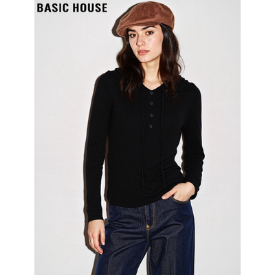 百家好含羊毛黑色连帽软糯针织衫