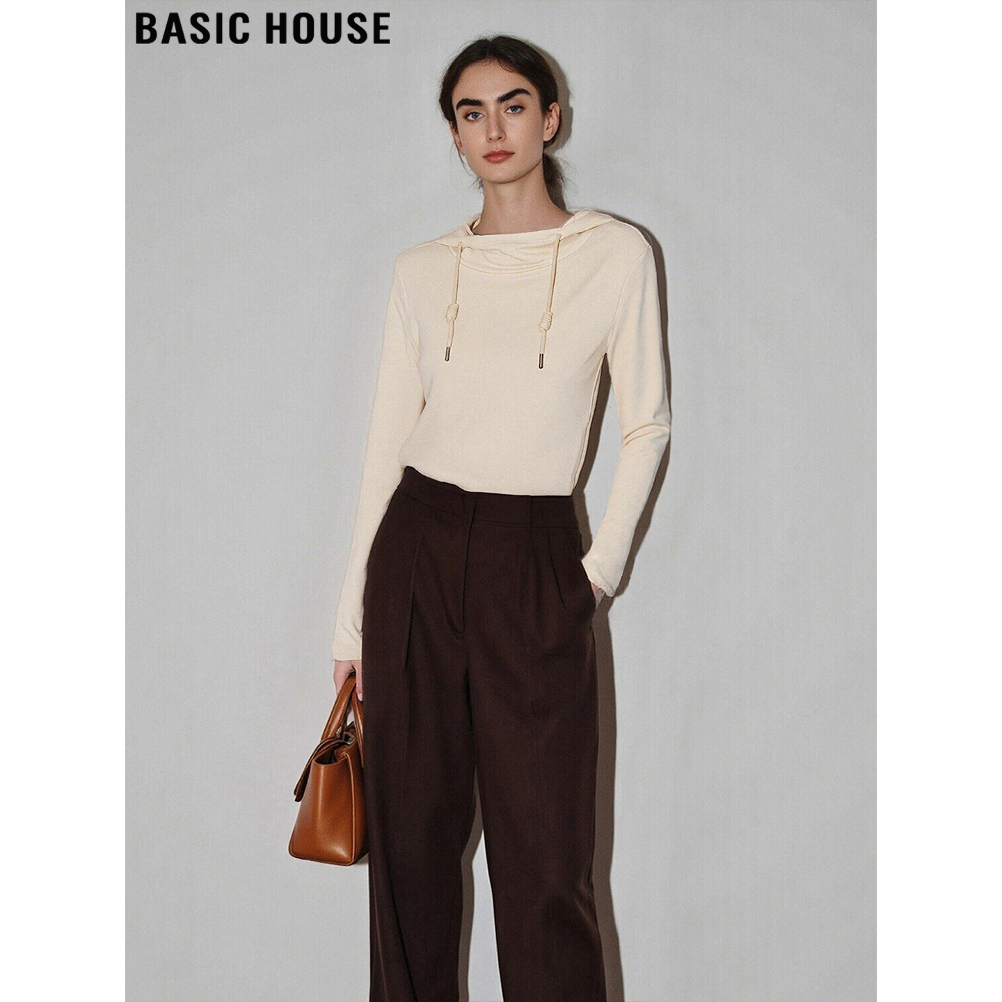 百家好简约百搭套头纯色连帽衫女