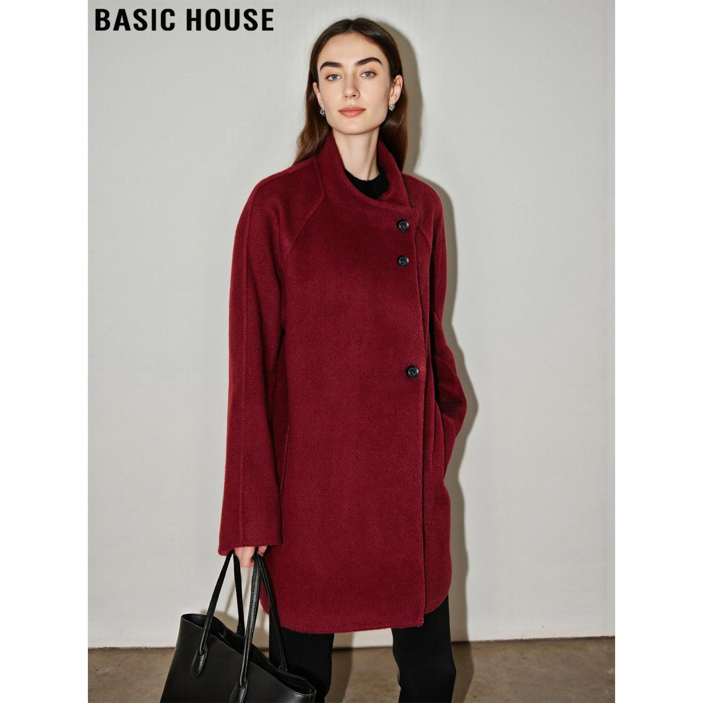 百家好圣诞红中长款100%羊毛大衣