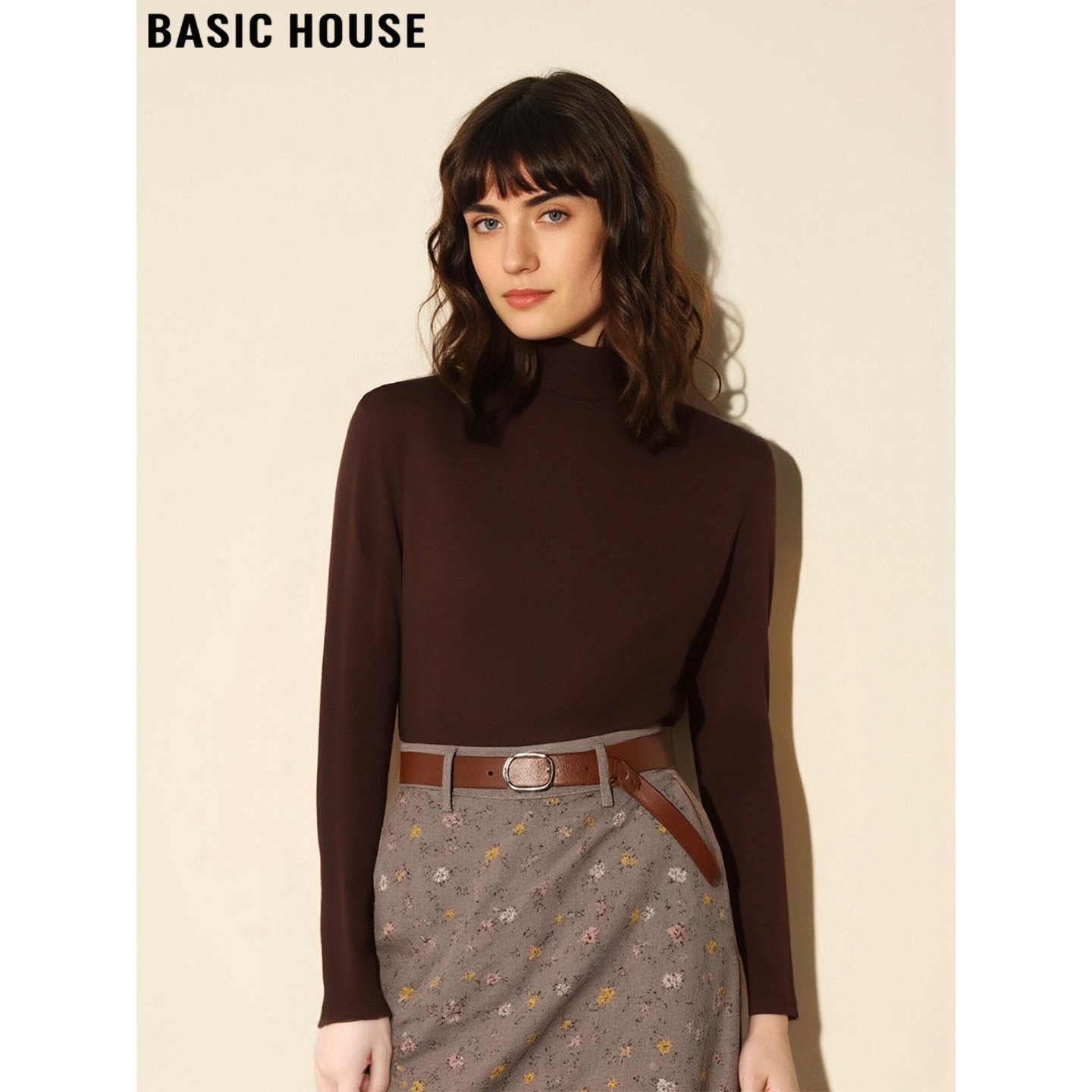 百家好半高领针织打底衫女修身