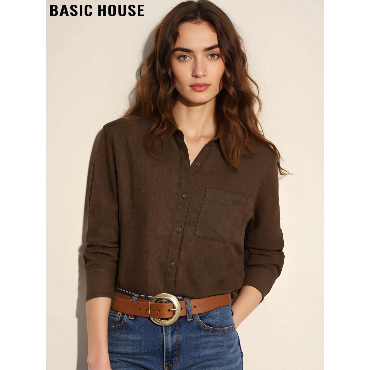 百家好复古棕色磨毛衬衫打底上衣